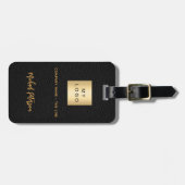 ブラックレザー金ゴールド会社のロゴ名 ラゲッジタグ (正面横)