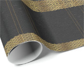 ブラックレザー金ゴールド幾何学的アクセント ラッピングペーパー (ロールコーナー)