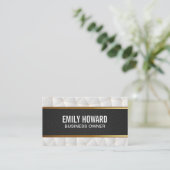 ブラックレザー金ゴールド |白い幾何学的な三角形 名刺 (スタンド正面)