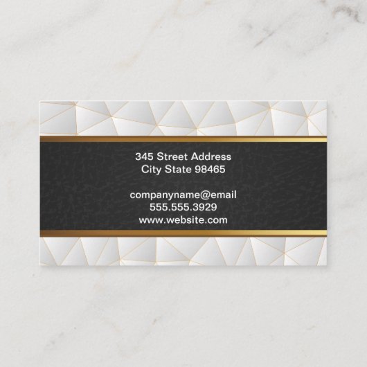 ブラックレザー金ゴールド |白い幾何学的な三角形 名刺 (裏面)
