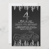 ブラックレザー シルバーバイク 4 四歳の誕生日 招待状 (正面)