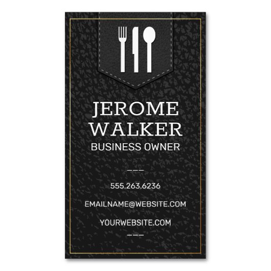 ブラックレザー |ステッチ済みストラップ マグネット名刺 (正面縦)