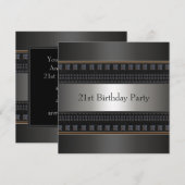 ブラックレザー メンズ 21歳の誕生日パーティー 招待状 (正面/裏面)
