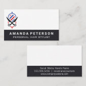 ブラックレザー | 理容師ポールはさみロゴ 名刺 (正面/裏面)