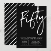 ブラックレタリングフィフティ |モダン第50回誕生日パーティー 招待状 (正面/裏面)