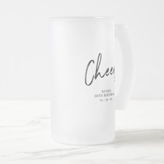 ブラックレタリング応援大人の誕生日パーティーのお願い フロストグラスビールジョッキ (正面右)