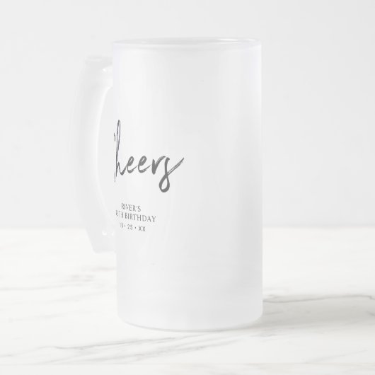 ブラックレタリング応援大人の誕生日パーティーのお願い フロストグラスビールジョッキ (正面左)