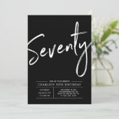 ブラックレタリング セブンティ モダン 70歳の誕生日パーティー 招待状 (スタンド正面)