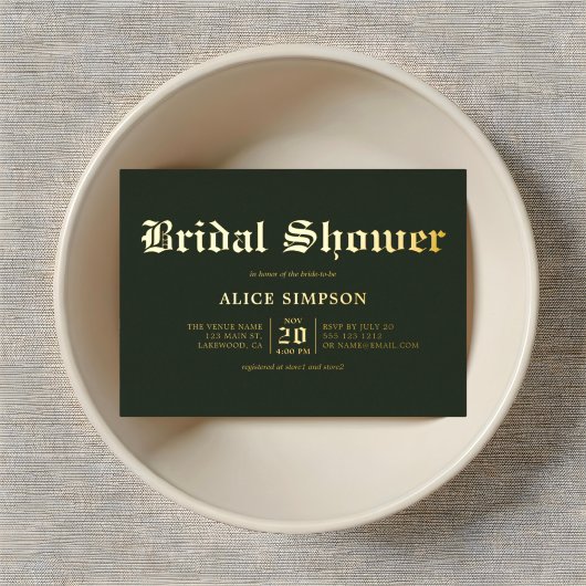 ブラックレターエレガントブライダルシャワーフォイル招待状 箔招待状