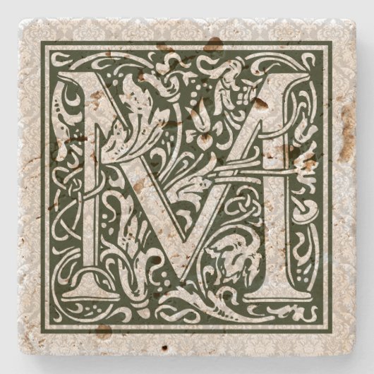 ブラックレターMヴィンテージフローラモノグラム ストーンコースター (正面)