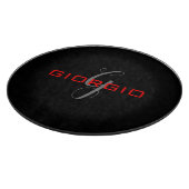 ブラックレッドあなたの名前イニシャルモノグラムモダン カッティングボード (角)