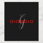 ブラックレッドあなたの名前イニシャルモノグラムモダン ワインラベル (シングルラベル)