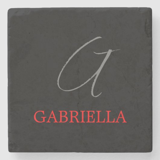 ブラックレッドあなたの名前イニシャルモノグラム ストーンコースター (正面)