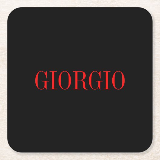 ブラックレッドあなたの名前ミニマリスト個人モダン スクエアペーパーコースター (正面)