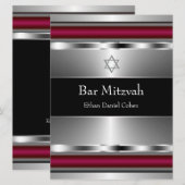 ブラックレッドのスターダビッド バー ミツバ 招待状 (正面/裏面)