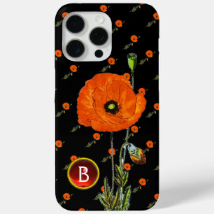 ブラックレッドのルビー宝石モノグラムのポピー iPhone 15 PRO MAXケース
