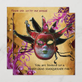 ブラックレッドの道化師マスク,羊皮紙の仮面舞踏会 招待状 (正面/裏面)