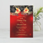 ブラックレッドイエローハイビスカス熱帯フローラパーティー 招待状 (スタンド正面)