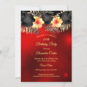 ブラックレッドイエローハイビスカス熱帯フローラパーティー 招待状 (正面)