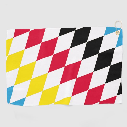 ブラックレッドイエローブルーバイエルダイヤモンド国旗のパターン ゴルフタオル (横)