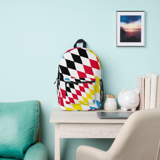 ブラックレッドイエローブルーバイエルダイヤモンド国旗のパターン プリントバックパック (インサイチュ)