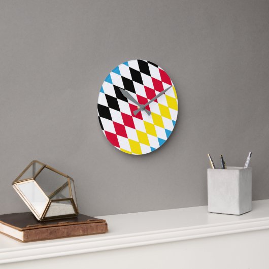 ブラックレッドイエローブルーバイエルダイヤモンド国旗のパターン ラウンド壁時計 (オフィス)