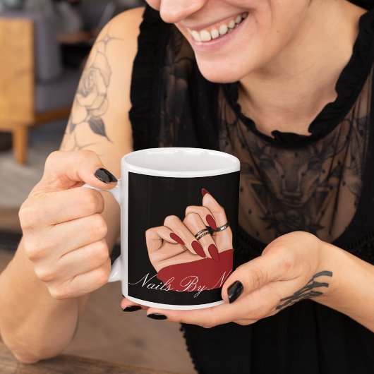ブラックレッドエレガントタイポグラフィブランドネイルサロン マグカップ