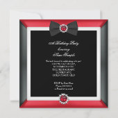 ブラックレッドエレガントパールボウホワイトバースデーパーティー 招待状 (裏面)