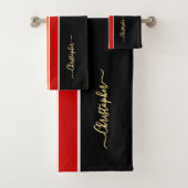 ブラックレッドオレンジレーシングストライプ金ゴールドモノグラム バスタオルセット (インサイチュ)