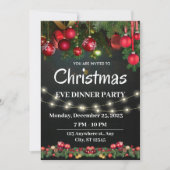 ブラックレッドクリスマスイブディナーパーティの招待状 シーズンカード (正面)