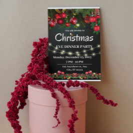 ブラックレッドクリスマスイブディナーパーティの招待状 シーズンカード
