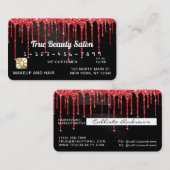 ブラックレッドグリッタードリップメタリッククレジット 名刺 (正面/裏面)