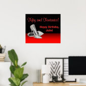 ブラックレッドグリッターハイヒールバースデーパーティバナー ポスター (ホームオフィス)