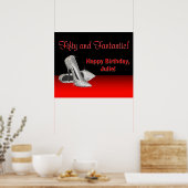 ブラックレッドグリッターハイヒールバースデーパーティバナー ポスター (キッチン)