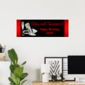 ブラックレッドグリッターハイヒールバースデーパーティバナー ポスター (ホームオフィス)