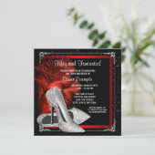 ブラックレッドグリッターハイヒール女性50誕生日 招待状 (スタンド正面)