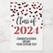 ブラックレッドグリッター紙吹雪卒業 ワインラベル (シングルラベル)