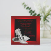 ブラックレッドグリッター ハイヒール 女性の50歳の誕生日 招待状 (スタンド正面)