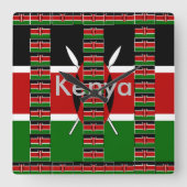 ブラックレッドグリーンアートパターンデザイン スクエア壁時計 (正面)