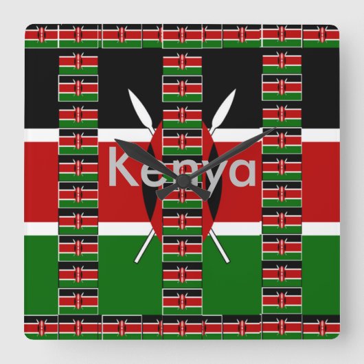 ブラックレッドグリーンアートパターンデザイン スクエア壁時計 (正面)