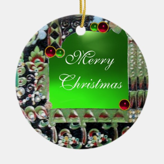 ブラックレッドグリーンアールヌーボー宝石モノグラム セラミックオーナメント (正面)