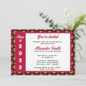 ブラックレッドグリーンスクエアドット縁ど卒業パーティー 招待状 (スタンド正面)