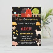 ブラックレッドグリーンファームアニマルズ誕生日招待状 招待状 (スタンド正面)