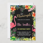 ブラックレッドグリーンフラミンゴ誕生日招待状 招待状 (正面)