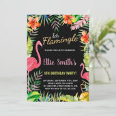 ブラックレッドグリーンフラミンゴ誕生日招待状 招待状 (スタンド正面)