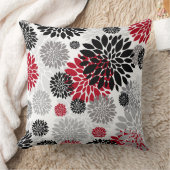ブラックレッドグレーフラワーパターン装飾用クッション クッション (ブランケット)