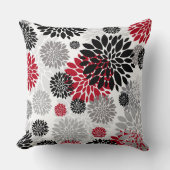 ブラックレッドグレーフラワーパターン装飾用クッション クッション (正面)