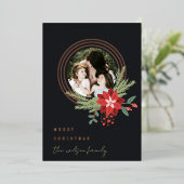 ブラックレッドサークルフォトポインセチアMerry Christmas 箔シーズンカード (立ち正面)