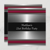 ブラックレッドシルバーメンズバースデーパーティー 招待状 (正面/裏面)