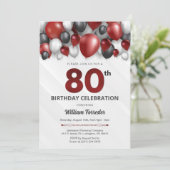 ブラックレッドシルバー&ホワイト80誕生日招待状 招待状 (スタンド正面)